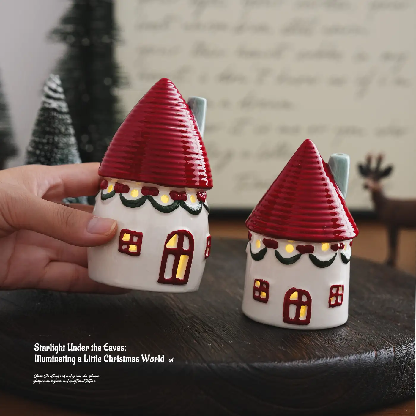 Painted Ceramic Lighted Christmas House Tabletop Ornament