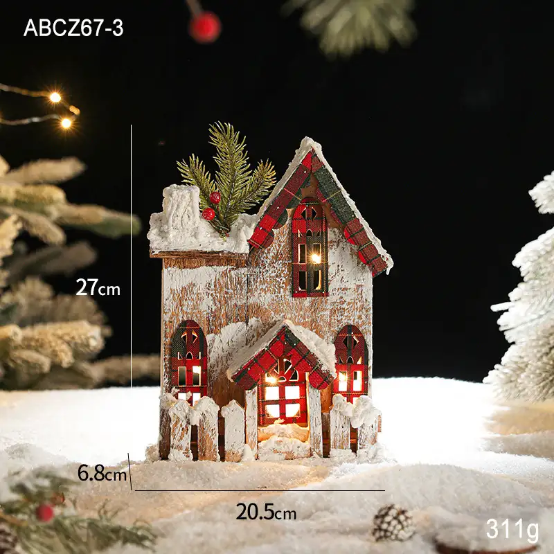 木質發光聖誕雪景小屋擺件