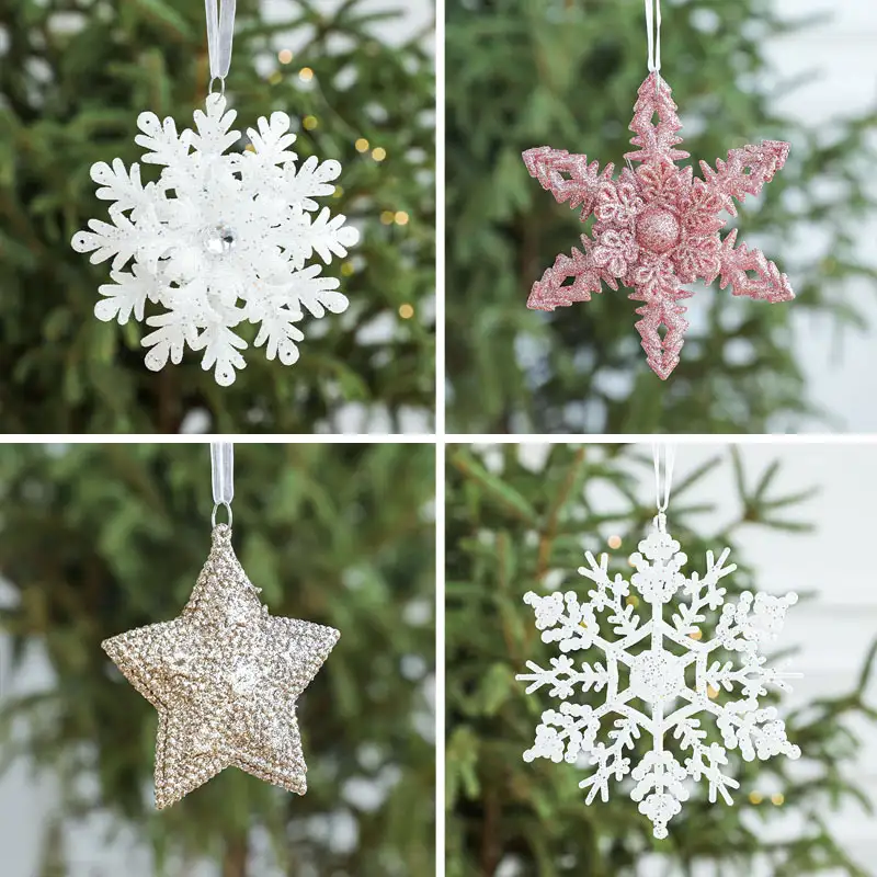 白色立體雪花五角星聖誕樹掛件