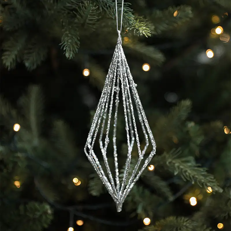 Ironwork Silver Glittered Burst-Star Christmas Ball Ornament