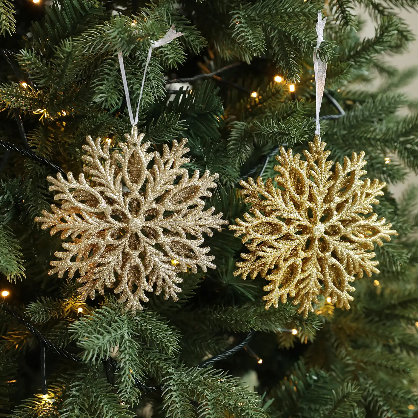 Double-sided gold-glitter 3D openwork snowflake Christmas tree ornament