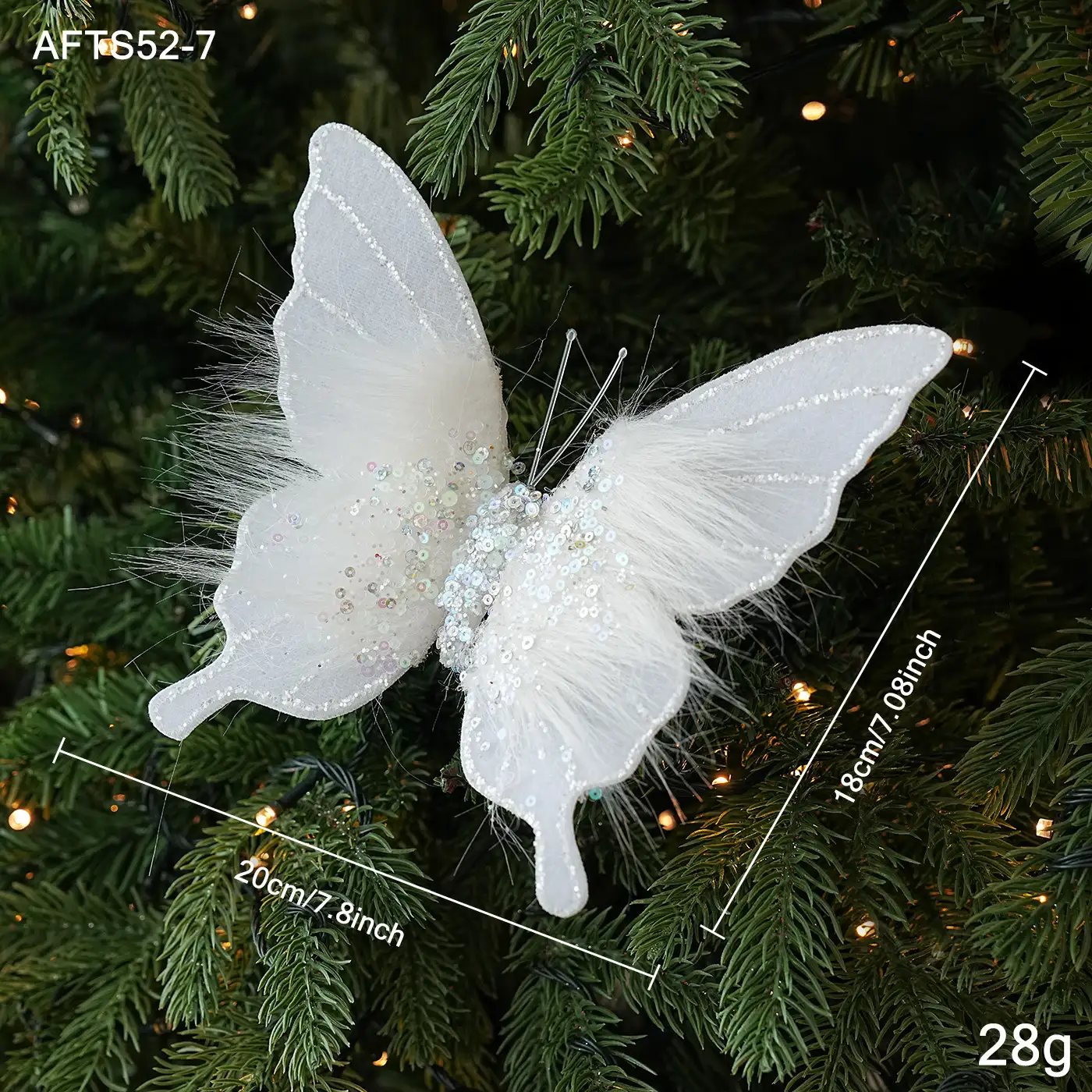 聖誕白毛亮片蝴蝶夾掛飾單個裝