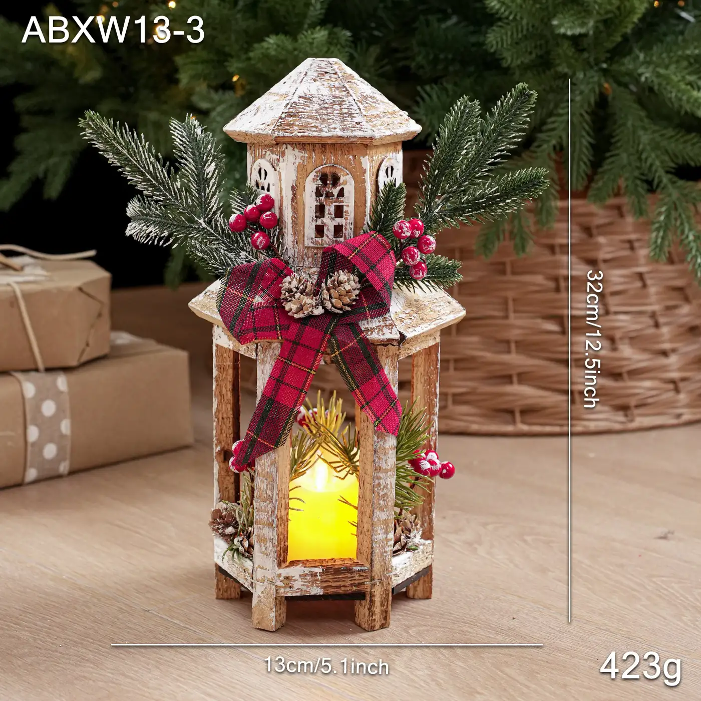 木質發光聖誕雪景小屋擺件