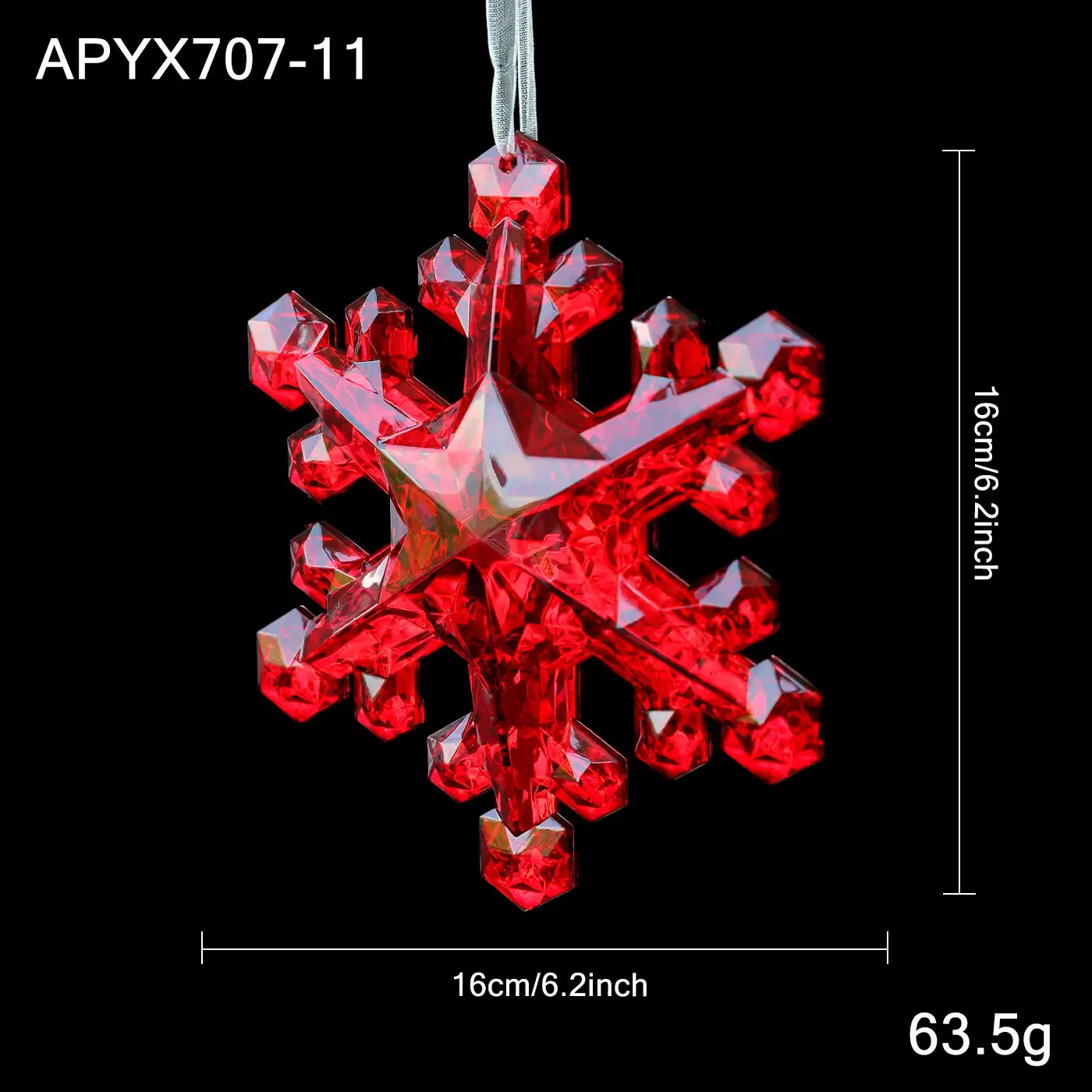 Red transparent snowflake Christmas hanging ornament