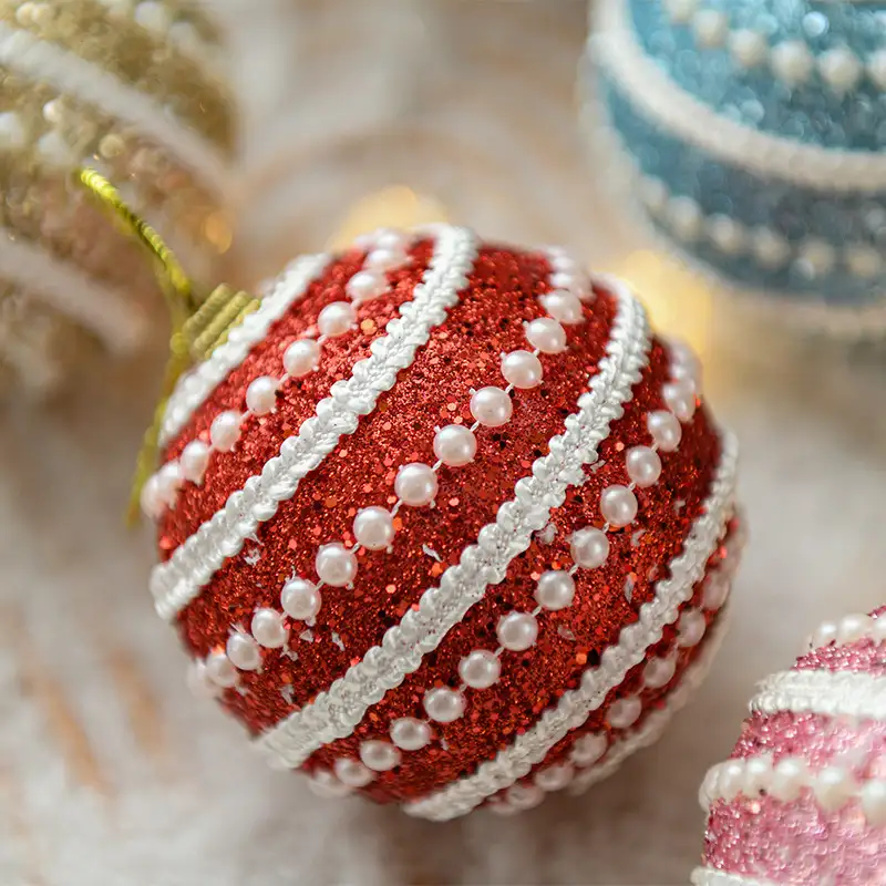 Premium Pearl-Ribbed Hand-Painted Christmas Ball Ornament