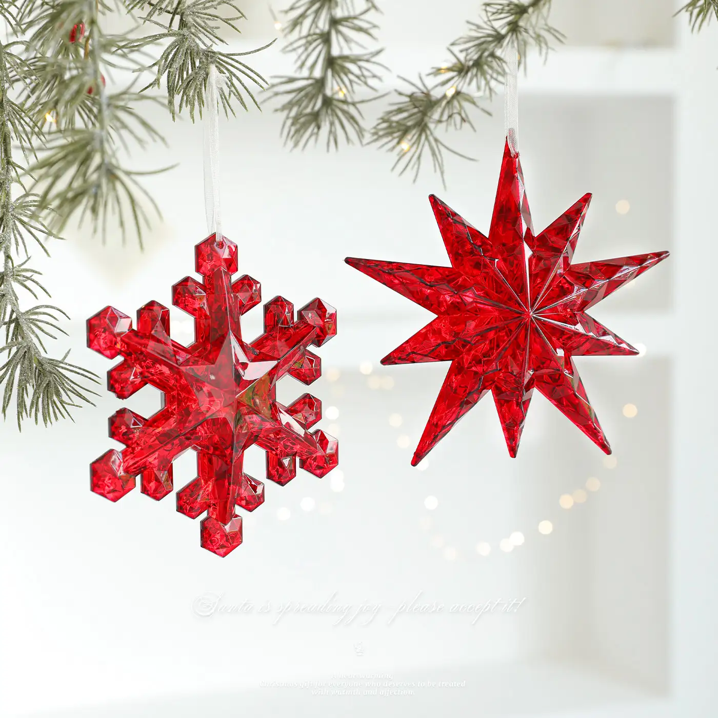 Red transparent snowflake Christmas hanging ornament