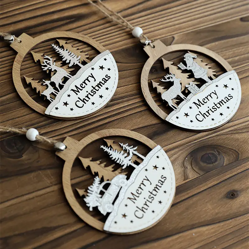Natural Wood Color Irregular Christmas Tree Ornaments