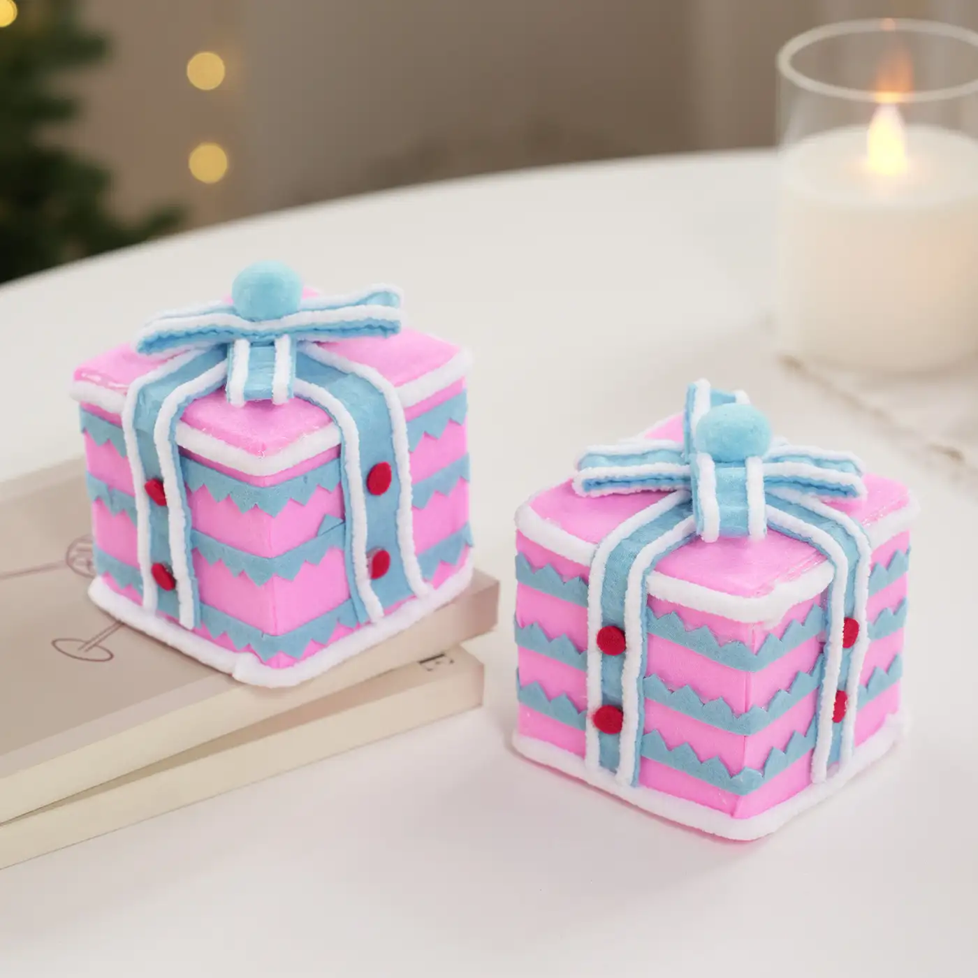 Colorful Fabric and Foam Christmas Gift Box Tabletop Decoration