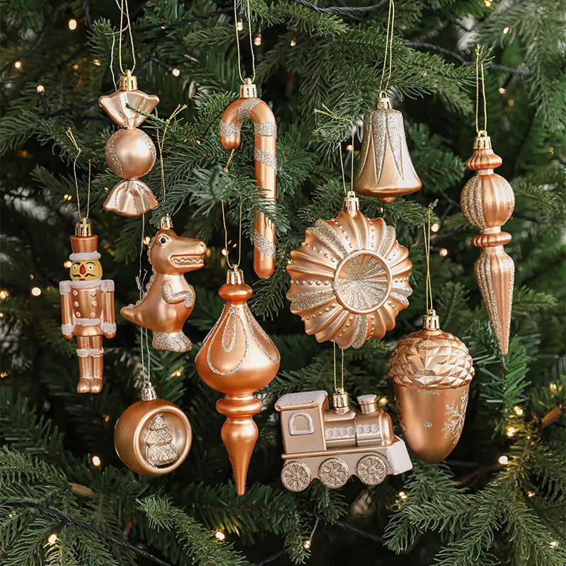 Champagne-Colored Assorted-Shaped Christmas Hanging Ornaments, Multi-Pack