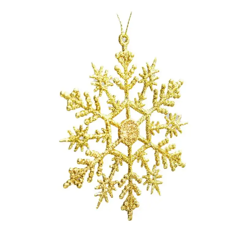 Gold-glitter plastic snowflake Christmas tree ornament