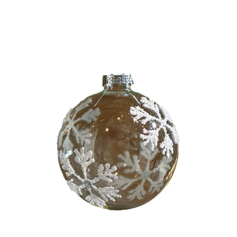Transparent Glass White Rhinestone and Sequin Christmas Hanging Ball