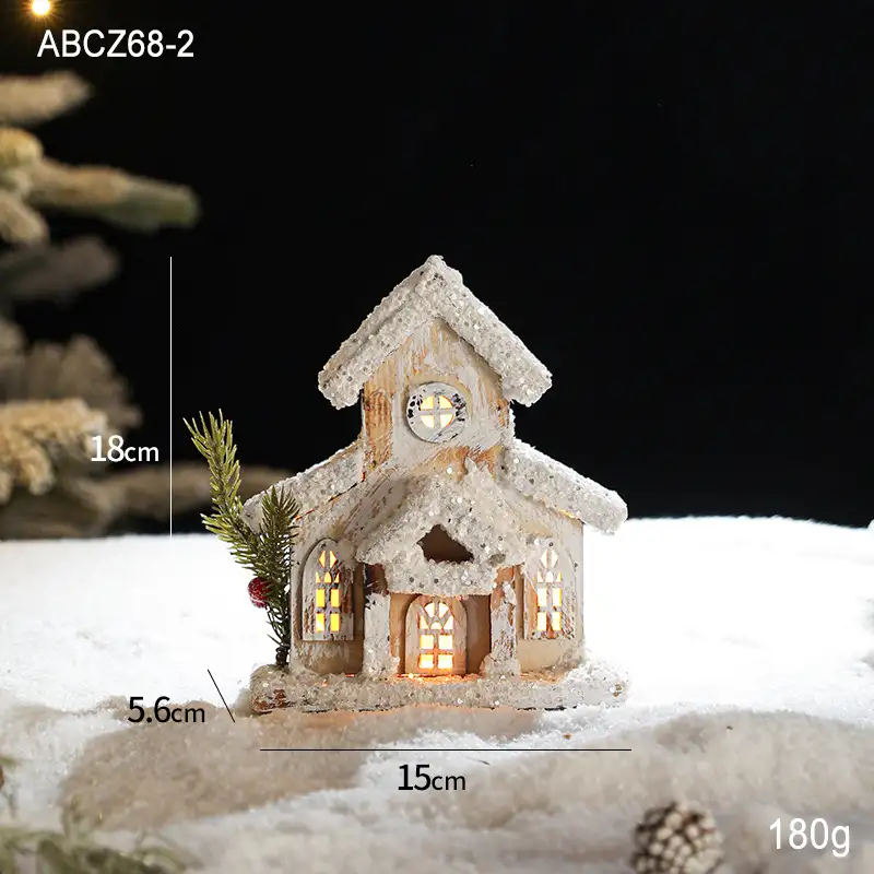 木質發光聖誕雪景小屋擺件
