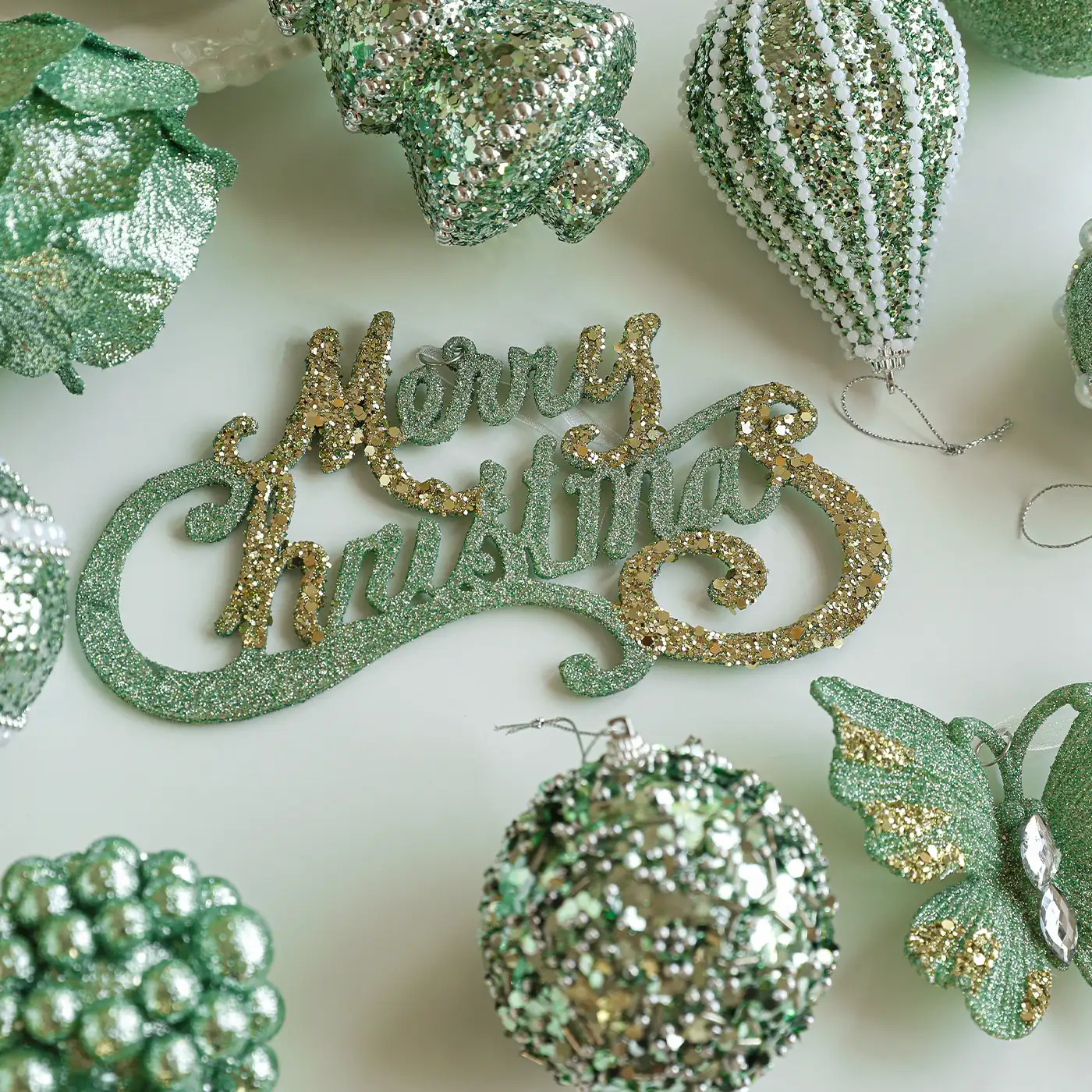 Green Glitter Foam Christmas Hanging Ball Ornament