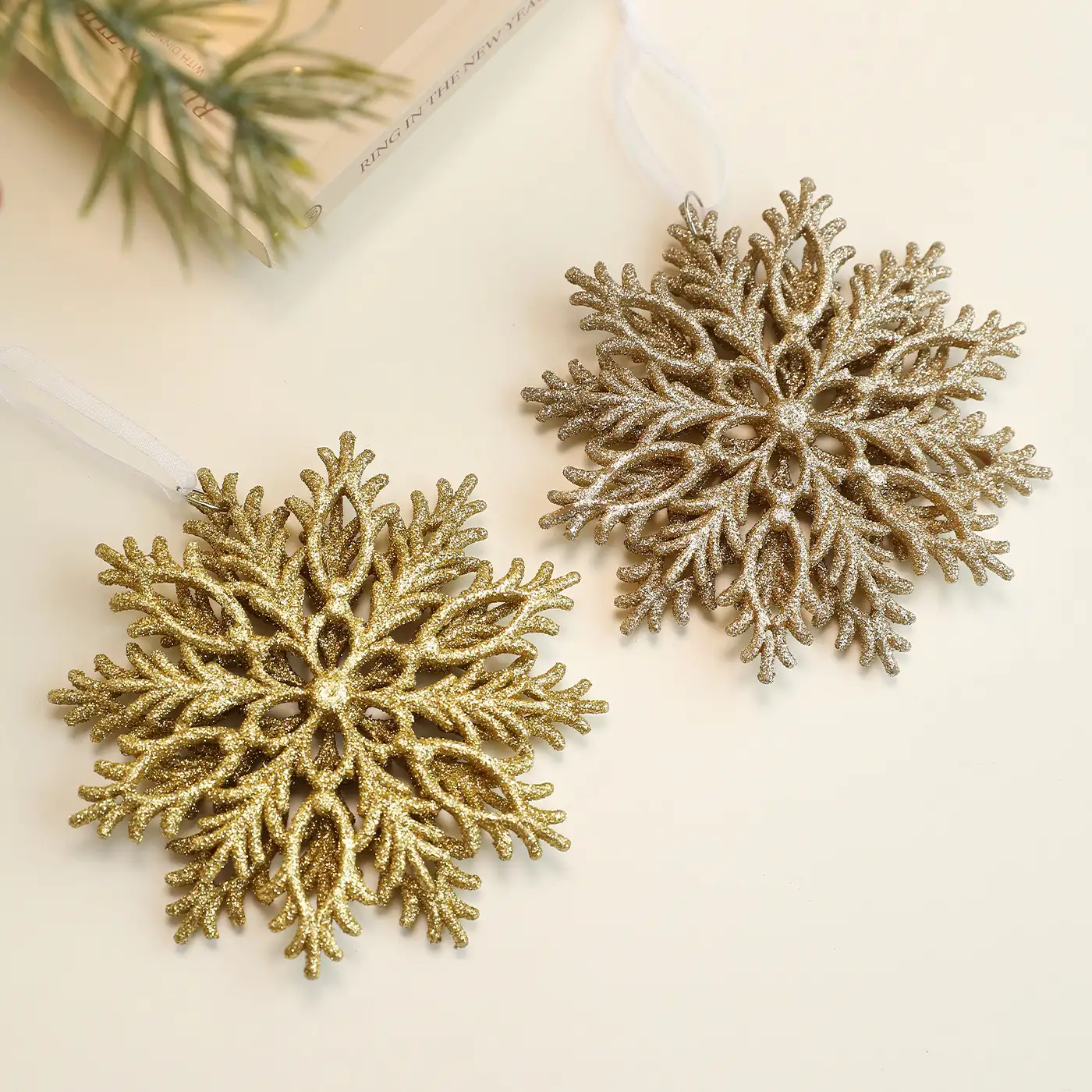 Double-sided gold-glitter 3D openwork snowflake Christmas tree ornament