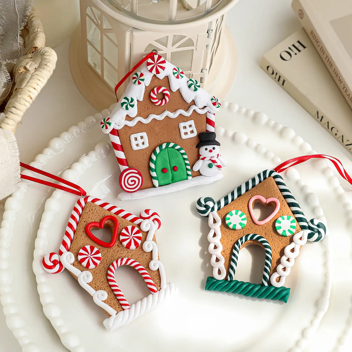 Vintage Cute Polymer Clay Gingerbread House Christmas Ornament