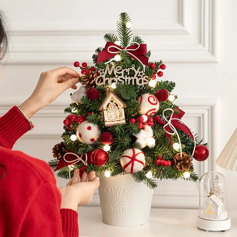 Mini desktop Christmas tree DIY kit with PE-reinforced iron bucket base