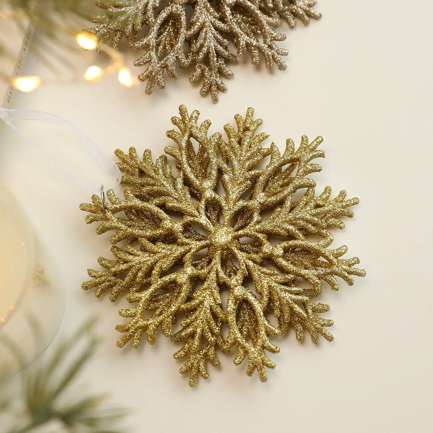 Double-sided gold-glitter 3D openwork snowflake Christmas tree ornament