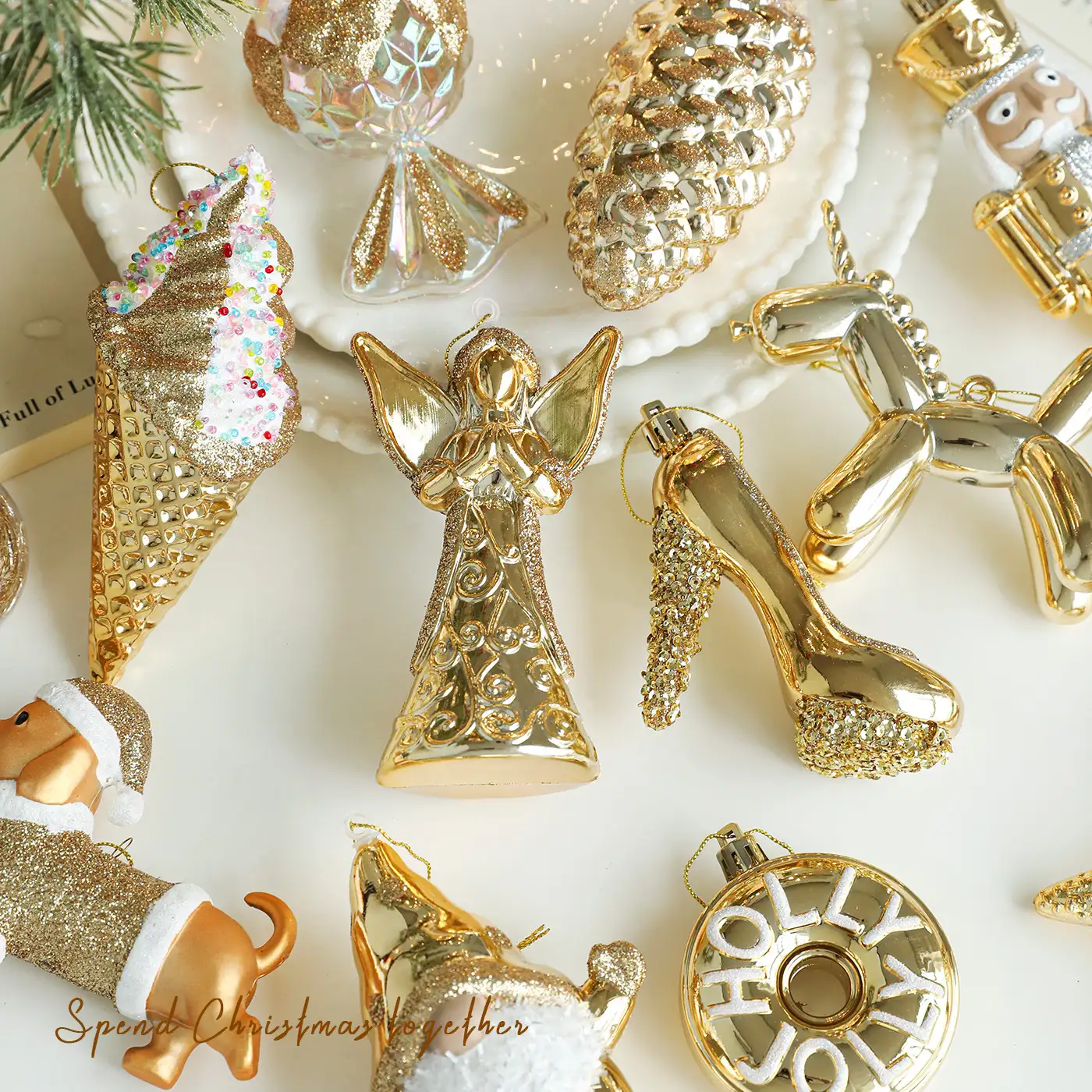 金色閃粉卡通聖誕樹掛飾