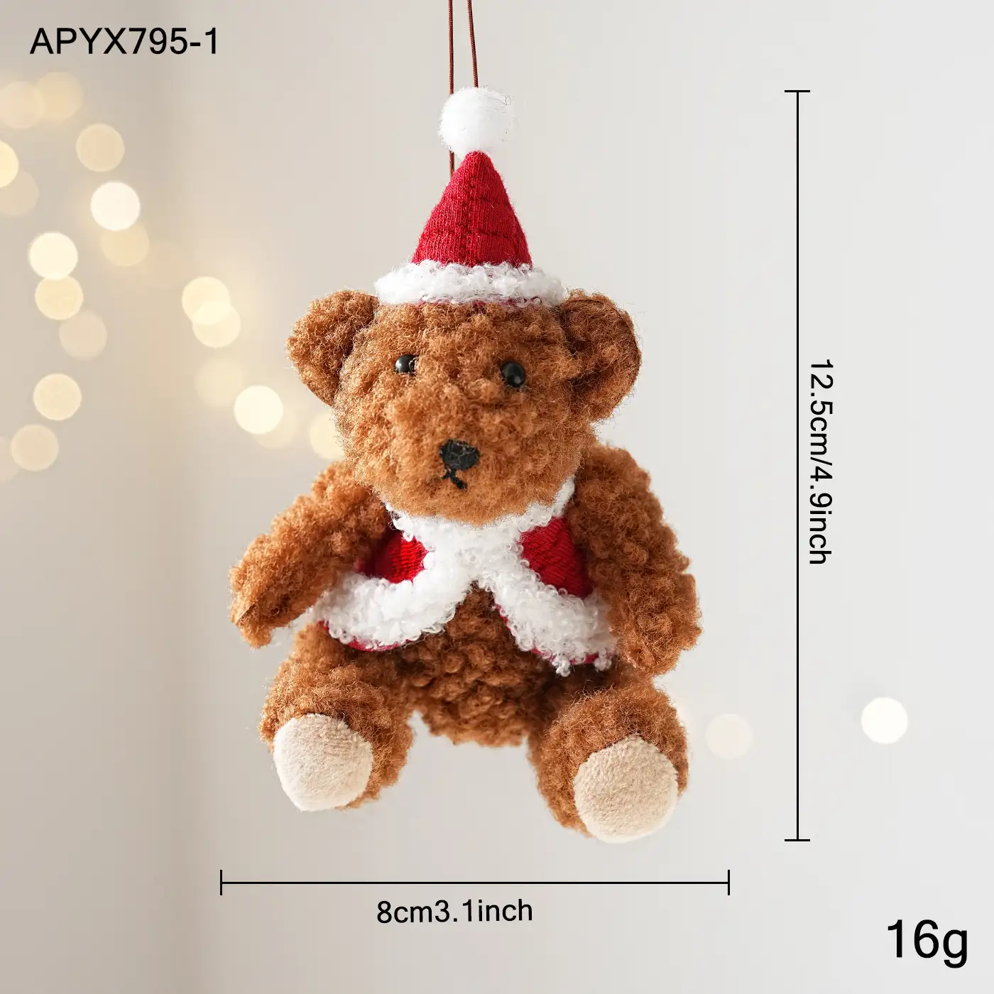 Brown Fabric Cape Teddy Bear Christmas Hanging Ornament