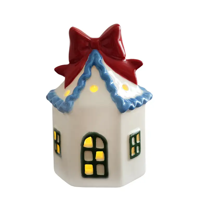 Painted Ceramic Lighted Christmas House Tabletop Ornament