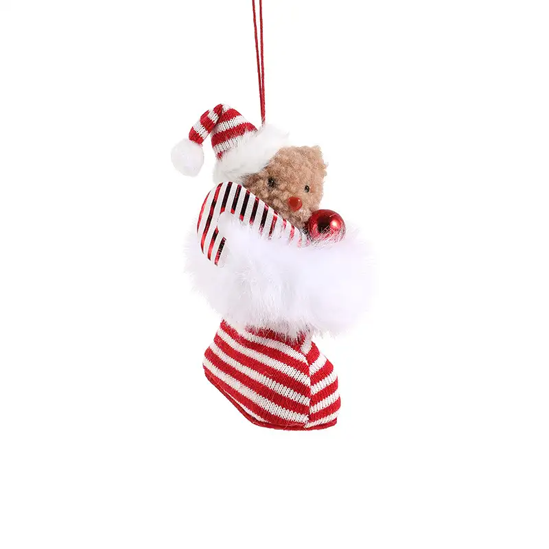 Plush Teddy Bear Red and White Boots Christmas Ornament