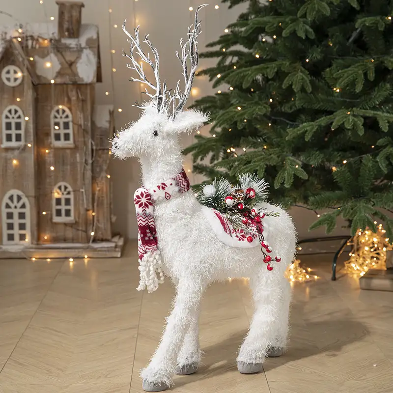White Reindeer Christmas Figurine for Window Display