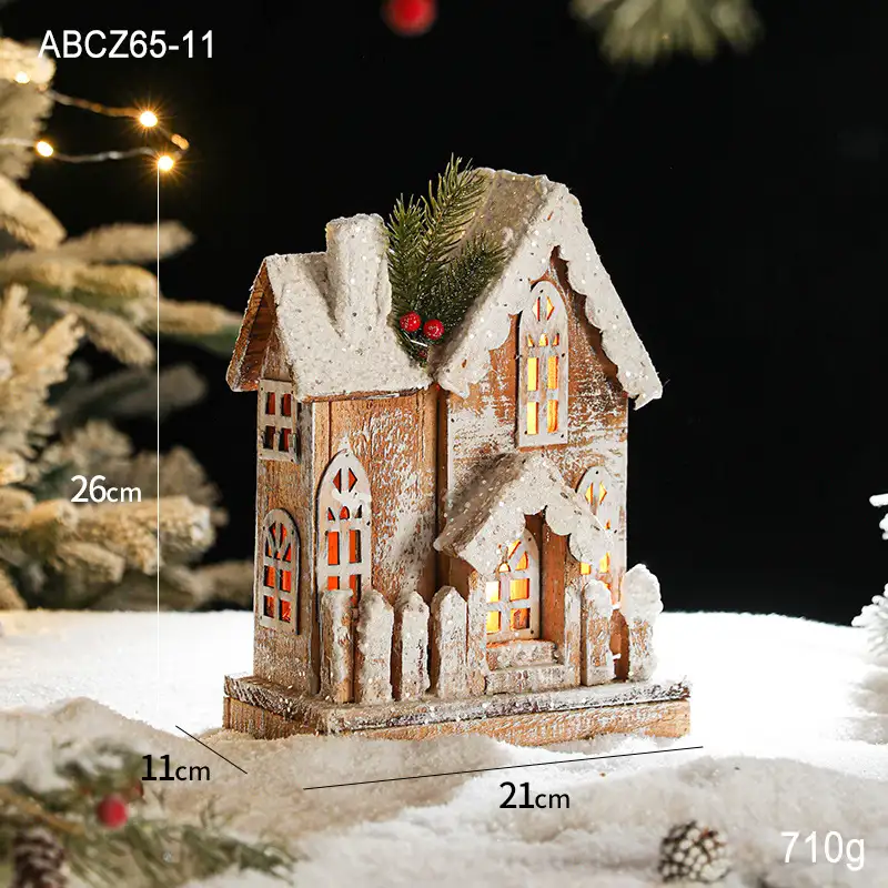 木質發光聖誕雪景小屋擺件