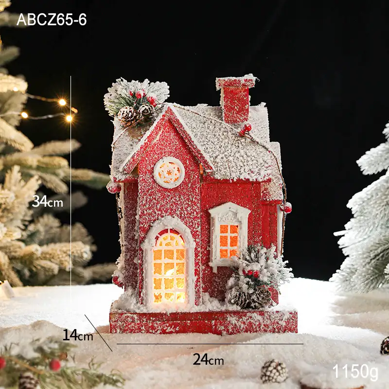 木質發光聖誕雪景小屋擺件