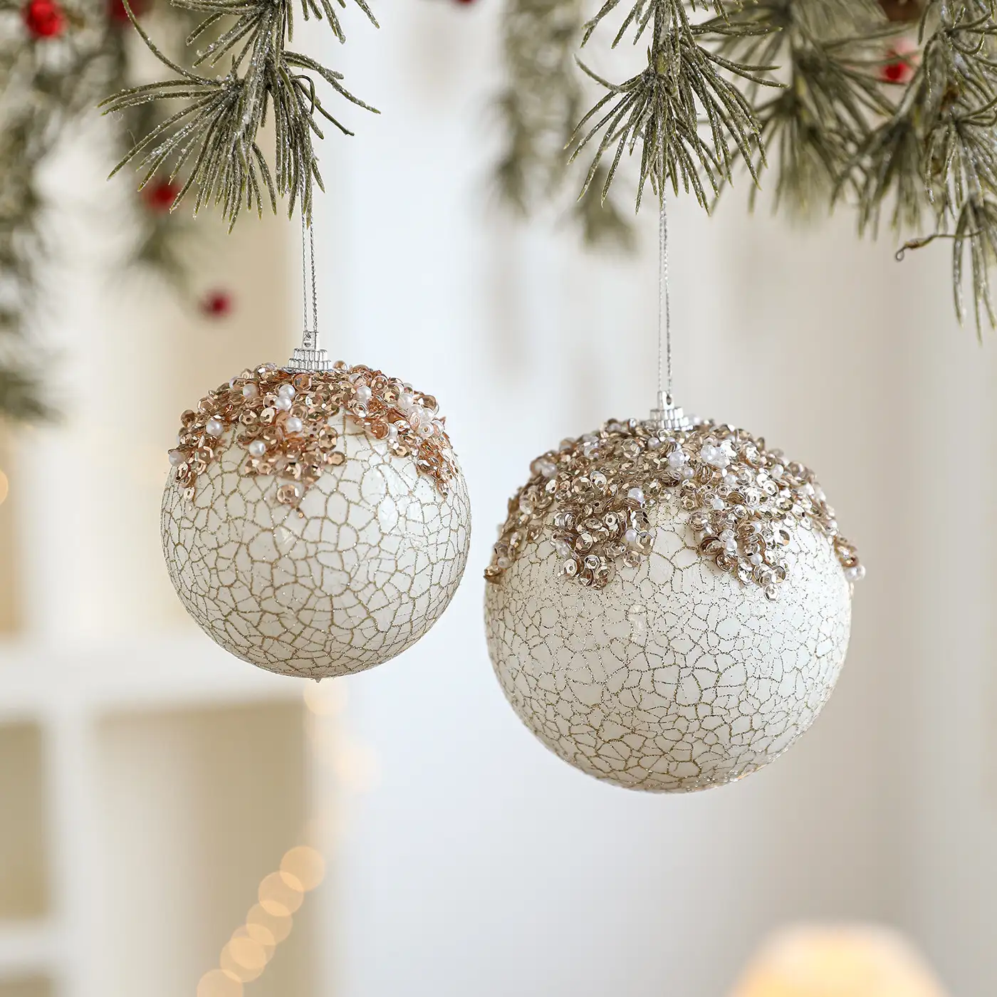 Gold Glitter Sequin Crackled Foam Christmas Ball Ornament