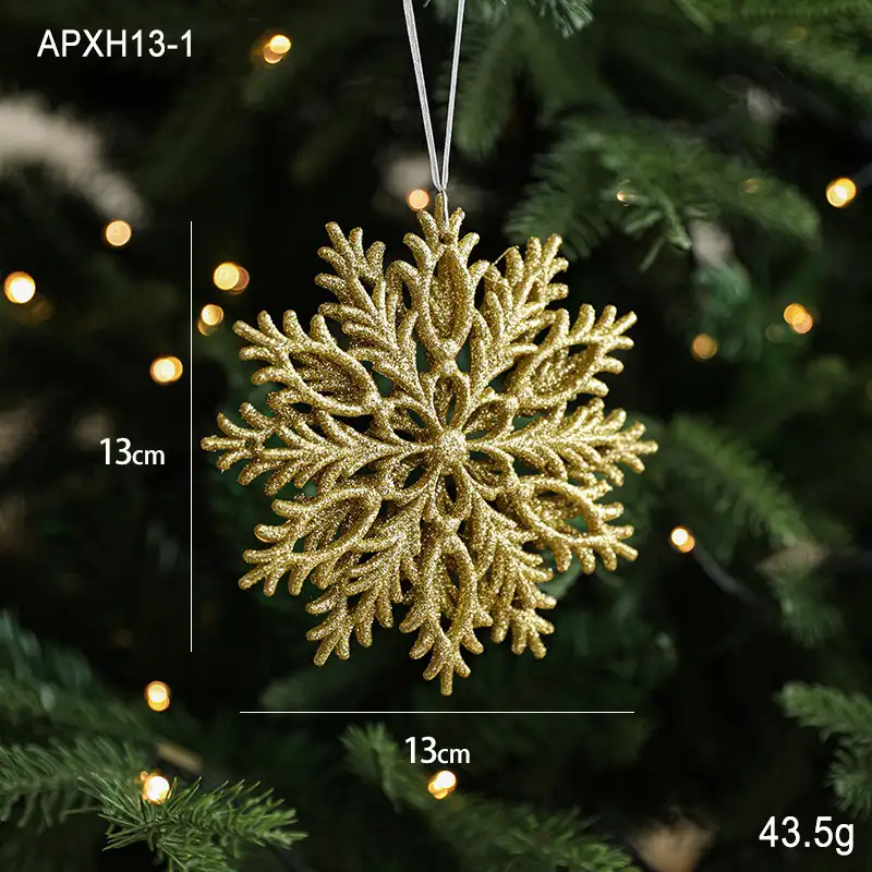 Gold-glitter plastic snowflake Christmas tree ornament