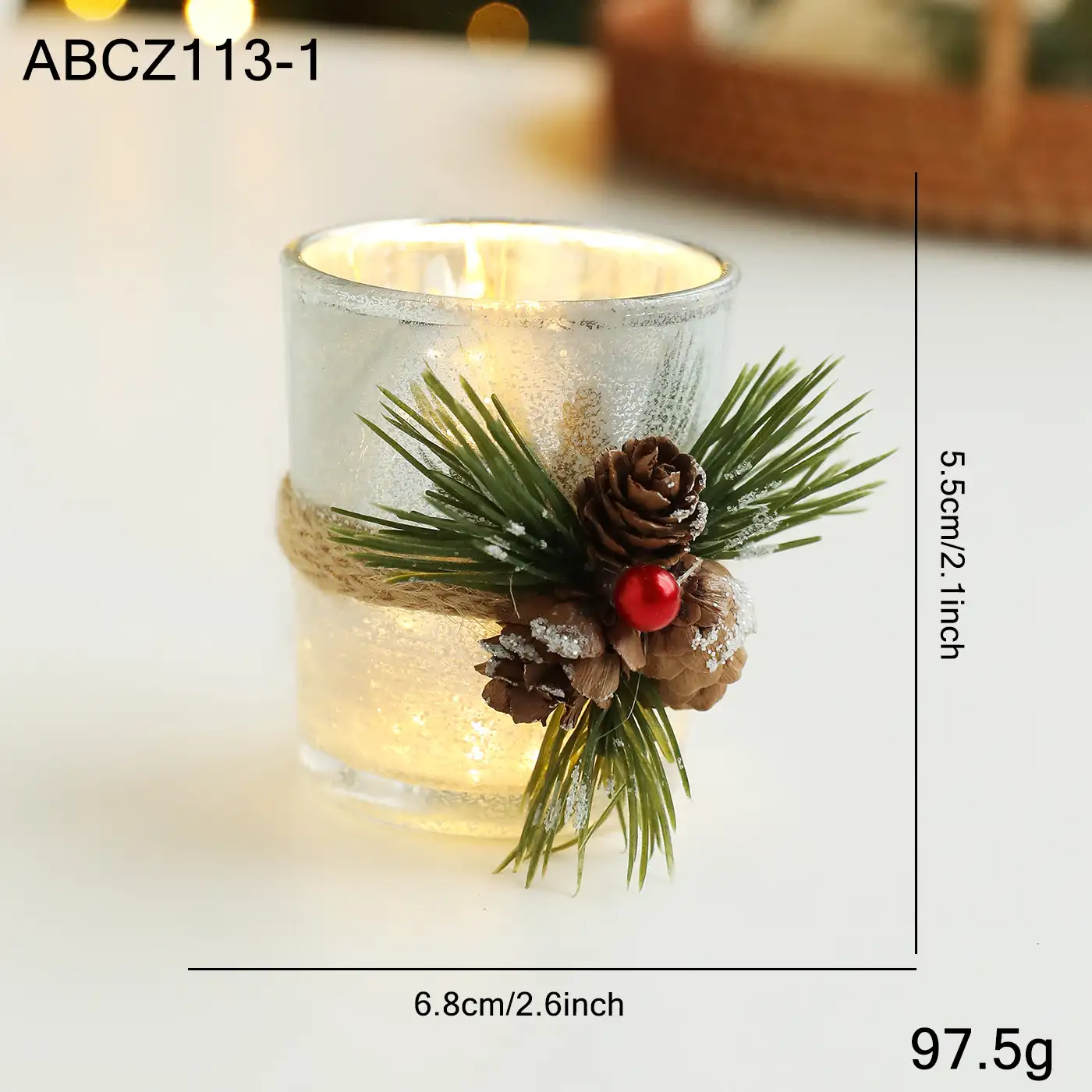 Christmas light-up glass electronic candle holder ornament