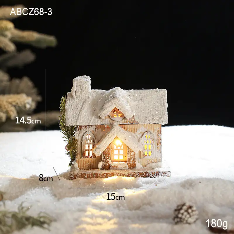 木質發光聖誕雪景小屋擺件