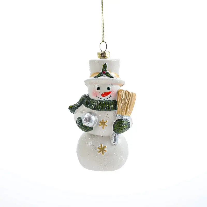 White and green snowflake Santa plastic hanging ornament