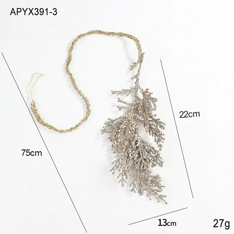 塑膠黏粉柏樹葉創意聖誕掛飾