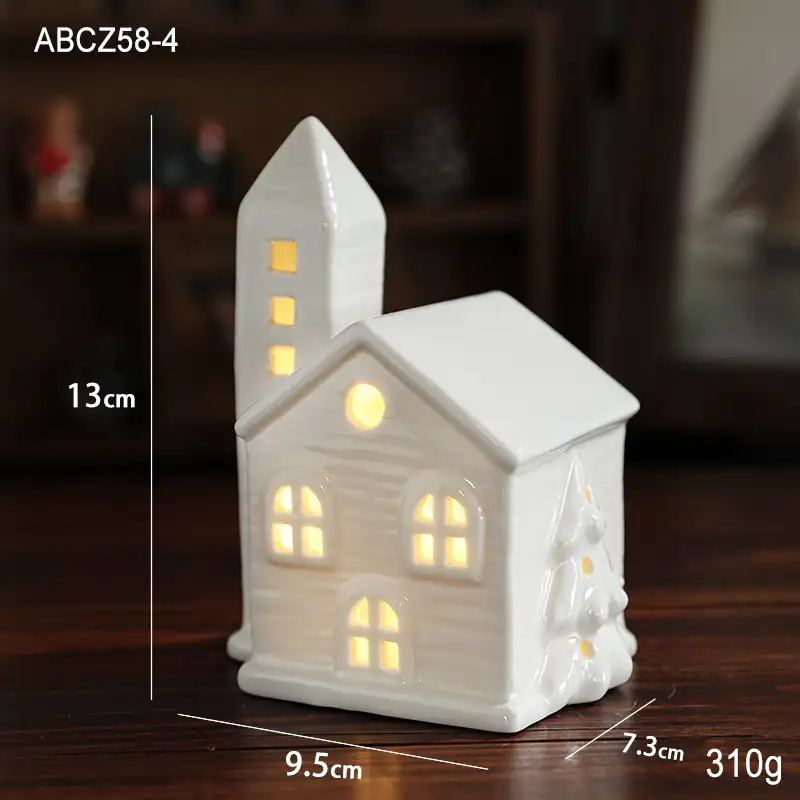 北歐風陶瓷帶燈聖誕小屋擺飾