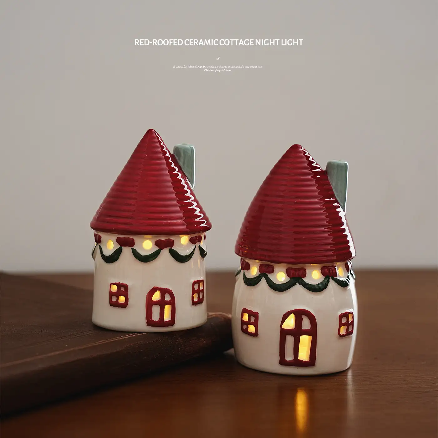 Painted Ceramic Lighted Christmas House Tabletop Ornament