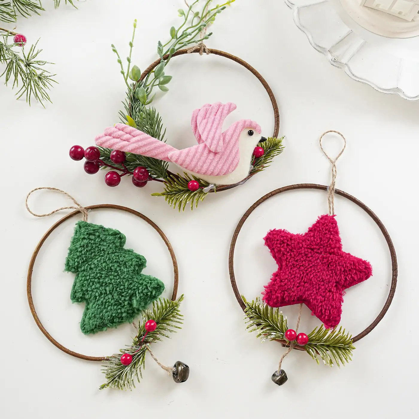 Christmas Plush Bird Wreath Ornament