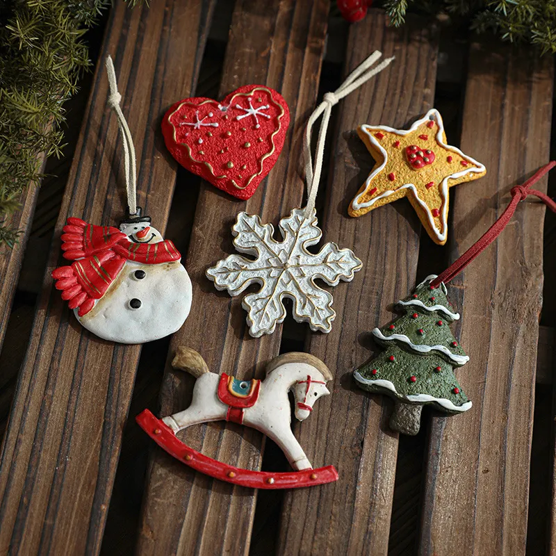 Resin Christmas hanging ornaments, vintage painted, multiple designs