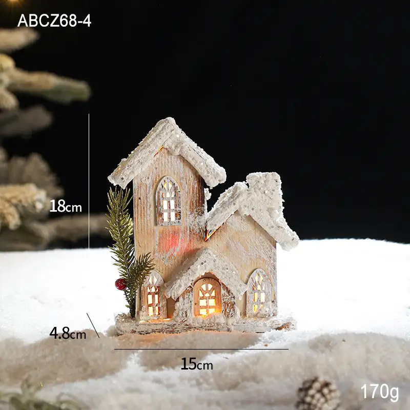 木質發光聖誕雪景小屋擺件
