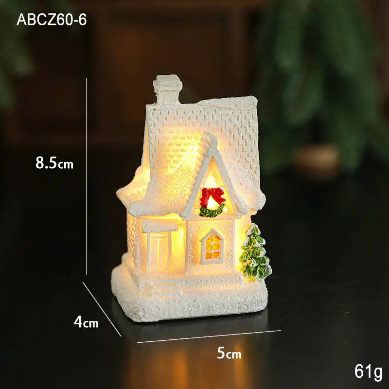 白色發光樹脂聖誕小屋桌面擺件