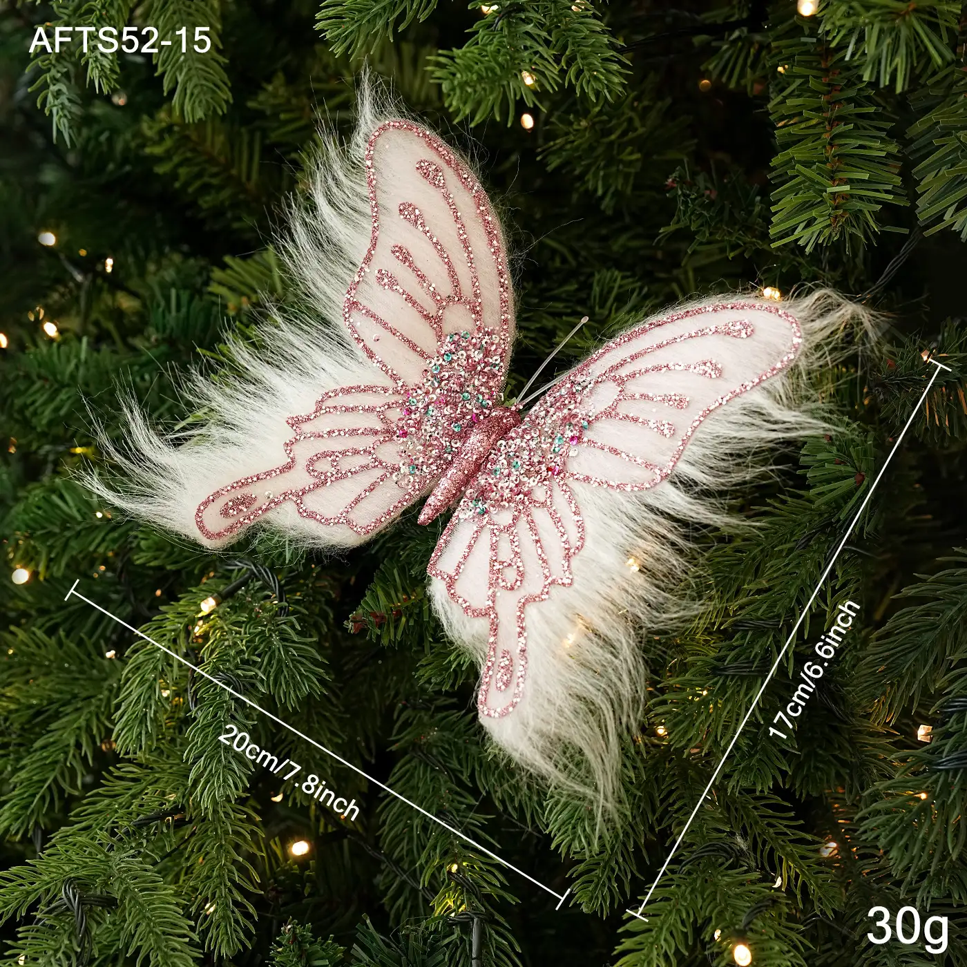 聖誕白毛亮片蝴蝶夾掛飾單個裝