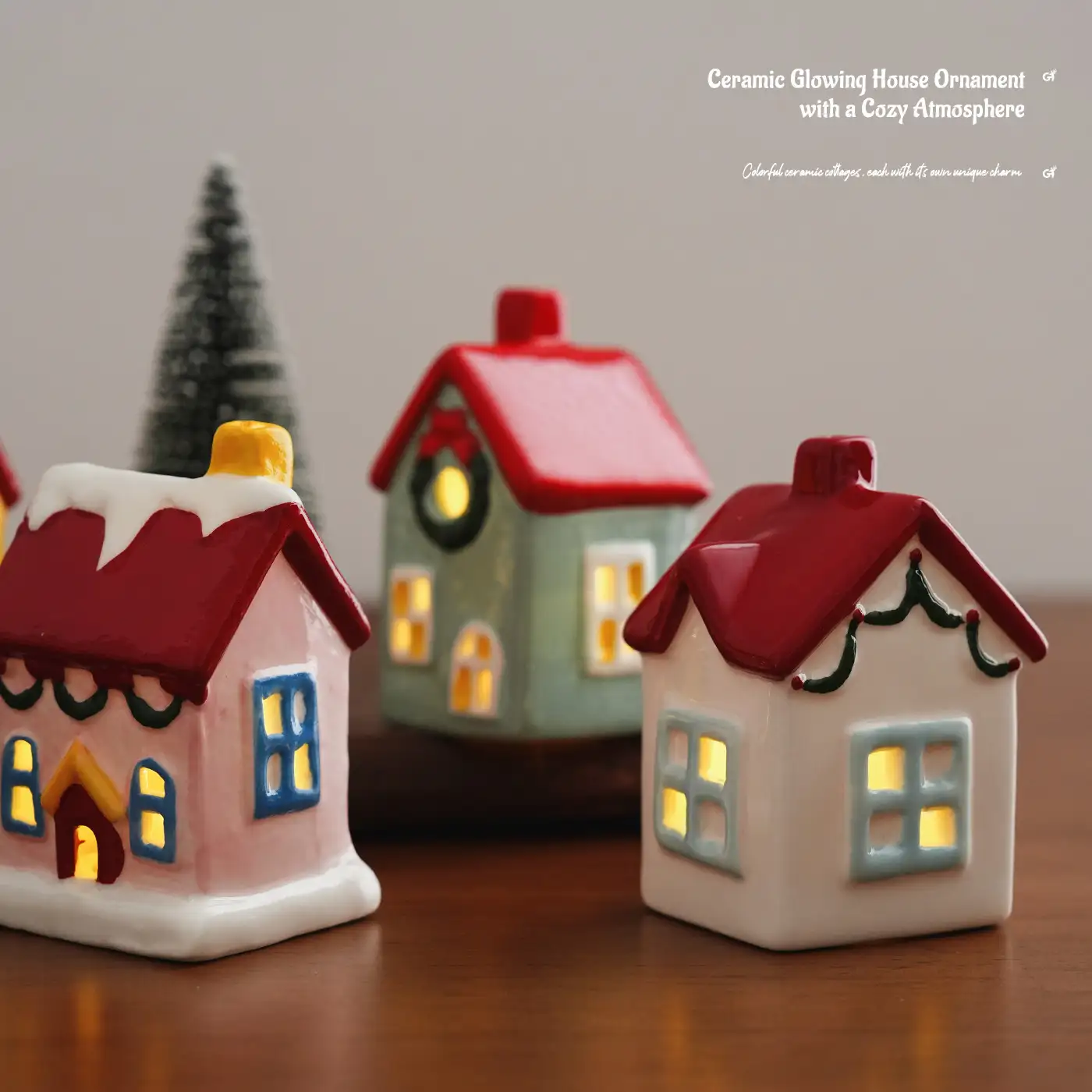 Christmas Ceramic Cottage Ornament with Window, Chimney and Wreath