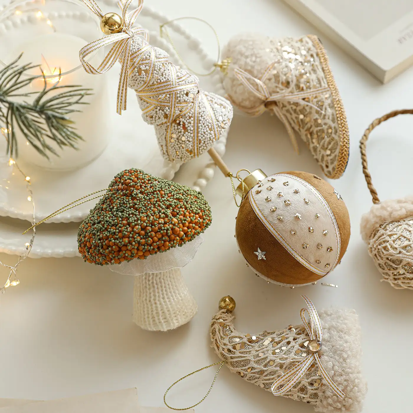 Champagne-Colored Pearl Foam Christmas Hanging Ornament