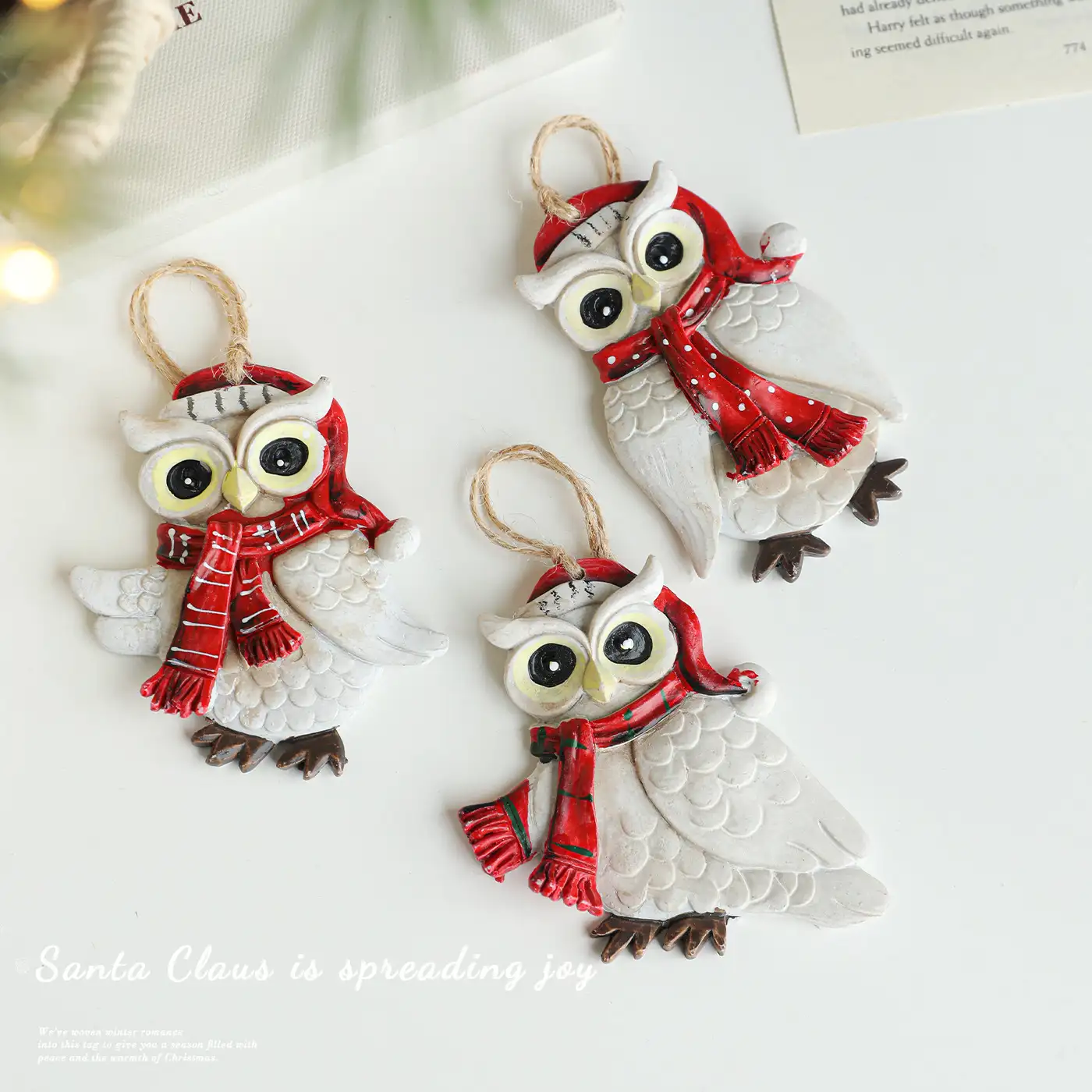 Vintage Colorful Resin Owl Christmas Hanging Ornament