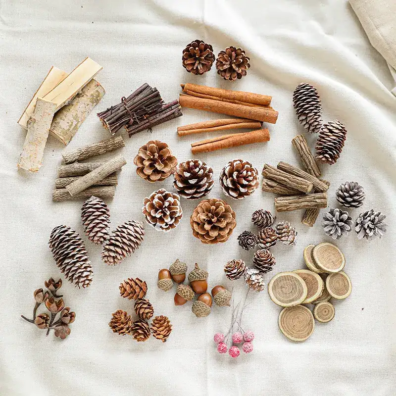 Christmas Natural Pine Cones and Raw Wood Decorative Materials