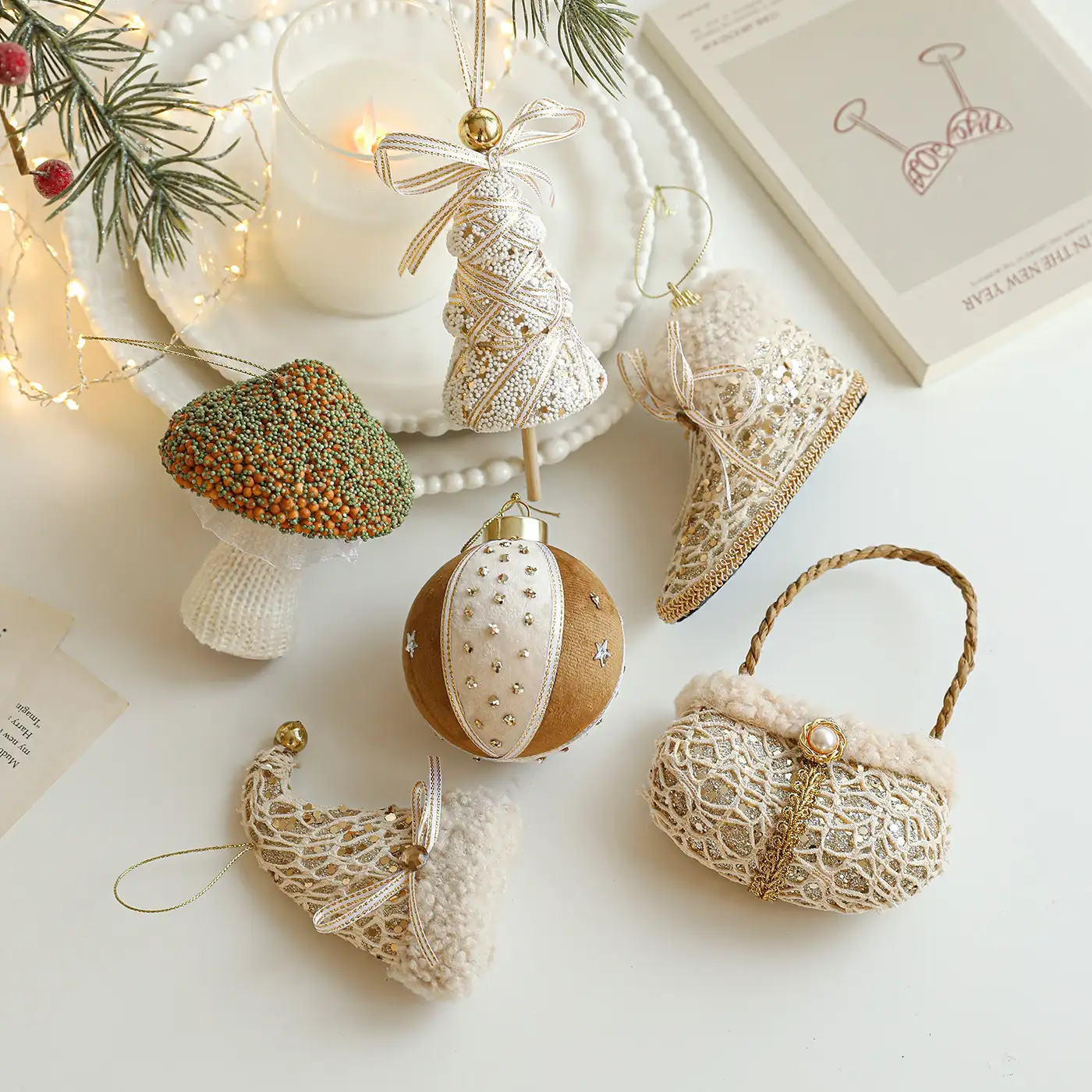 Champagne-Colored Pearl Foam Christmas Hanging Ornament