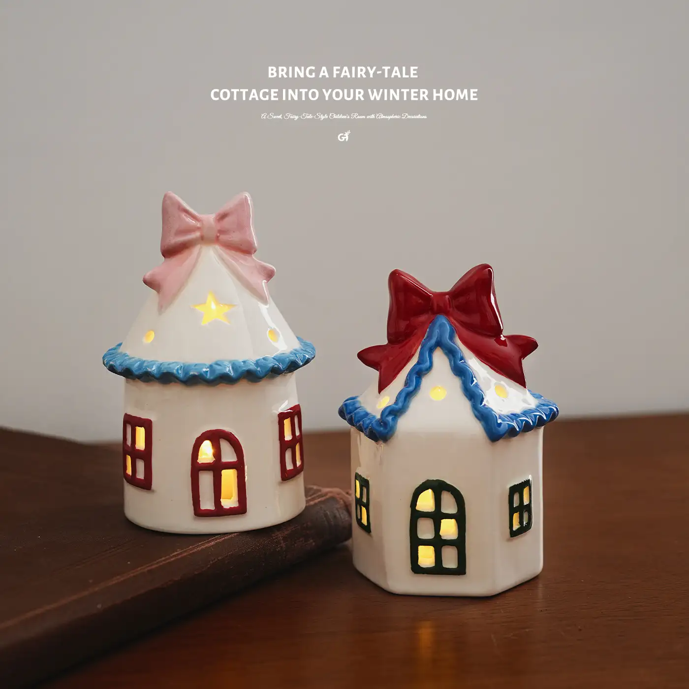 Painted Ceramic Lighted Christmas House Tabletop Ornament