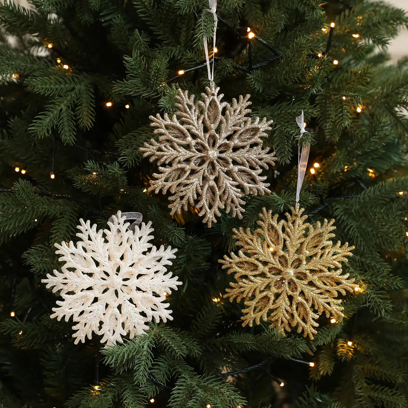 Double-sided gold-glitter 3D openwork snowflake Christmas tree ornament