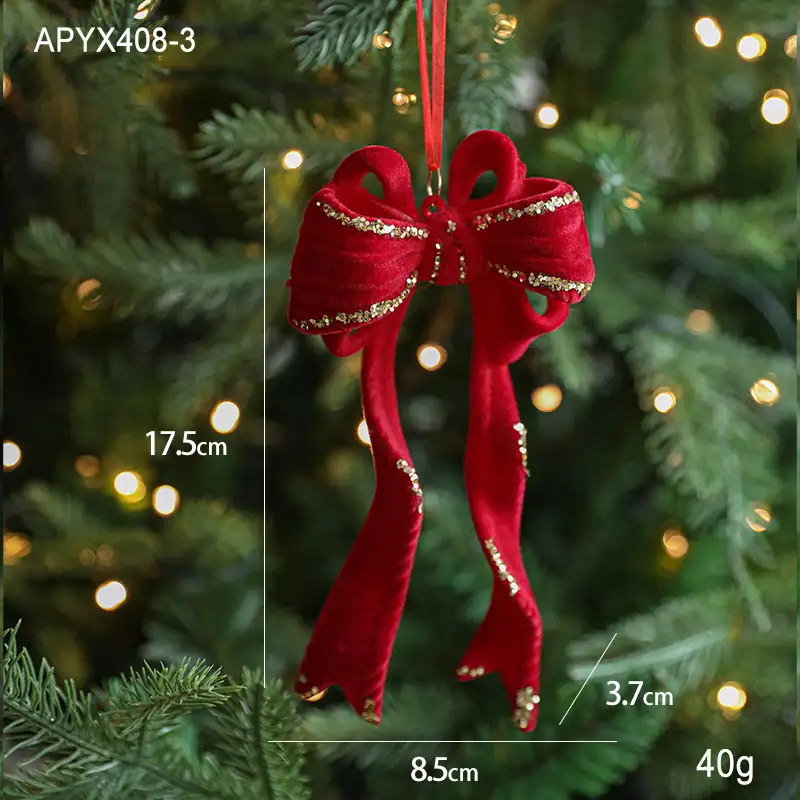 輕奢紅色植絨雪花聖誕掛件