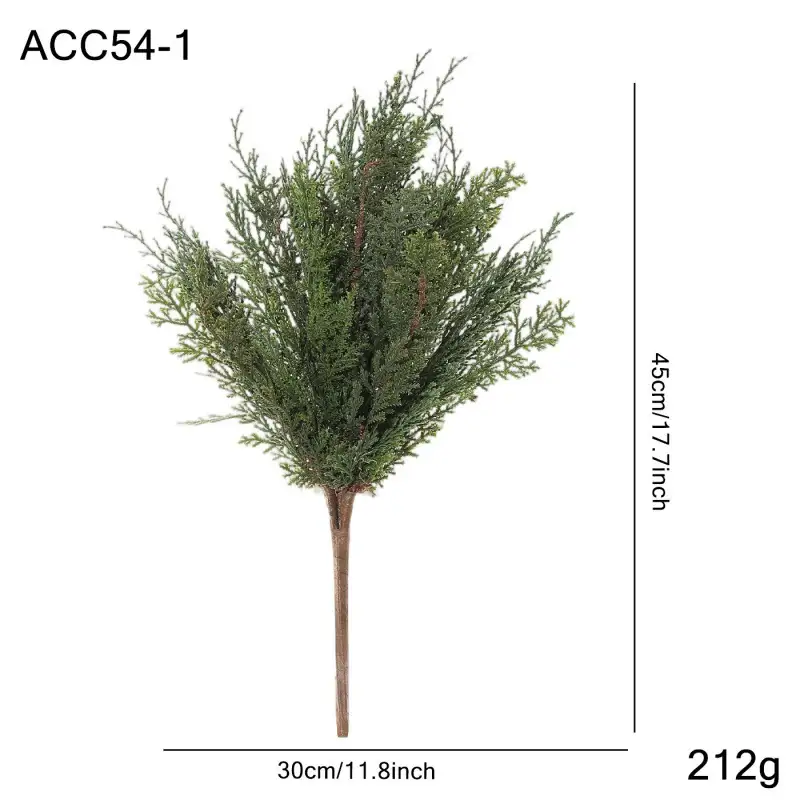 Artificial cedar branch decoration with red berries and pine cones